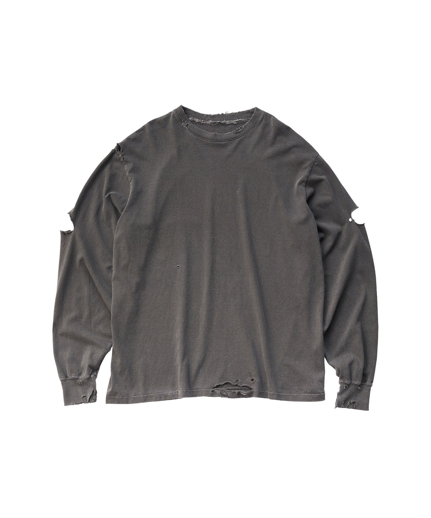 17/-ROUND SHAPE DYED DAMAGE L/S TEE
